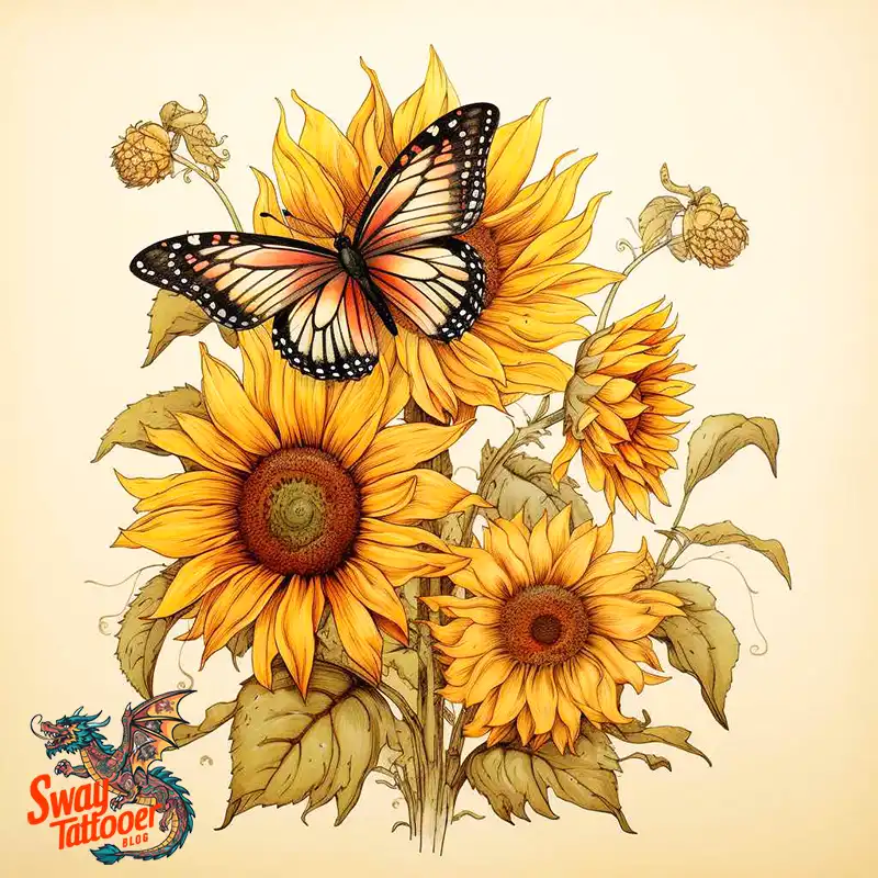 50 Sunflower and Butterfly Tattoos: Nature’s Beauty on Skin 19 sunflower and butterfly tattoo