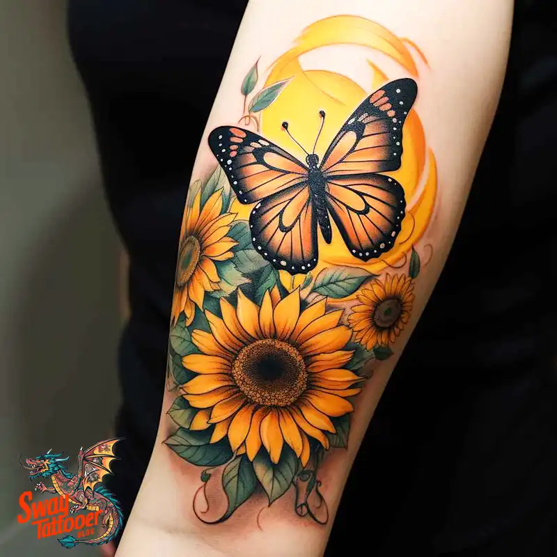 50 Sunflower and Butterfly Tattoos: Nature’s Beauty on Skin 18 sunflower and butterfly tattoo