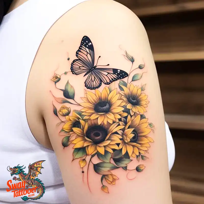 50 Sunflower and Butterfly Tattoos: Nature’s Beauty on Skin 15 sunflower and butterfly tattoo