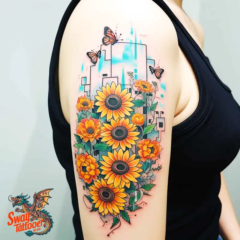 50 Sunflower and Butterfly Tattoos: Nature’s Beauty on Skin 45 sunflower and butterfly tattoo