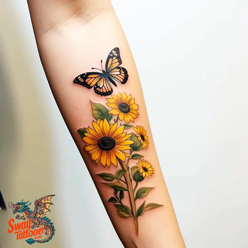 50 Sunflower and Butterfly Tattoos: Nature’s Beauty on Skin 9 sunflower and butterfly tattoo