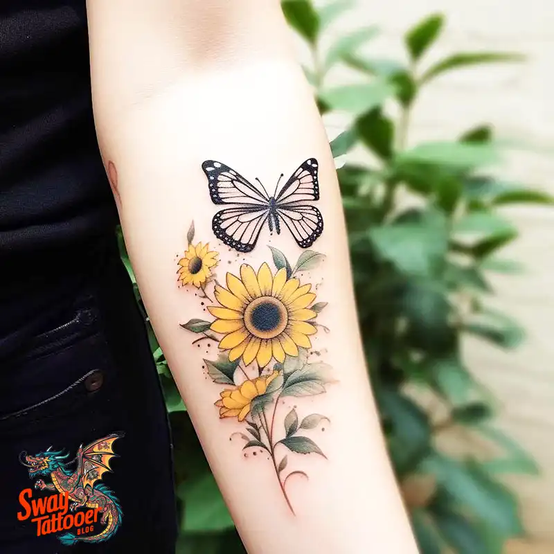 50 Sunflower and Butterfly Tattoos: Nature’s Beauty on Skin 8 sunflower and butterfly tattoo