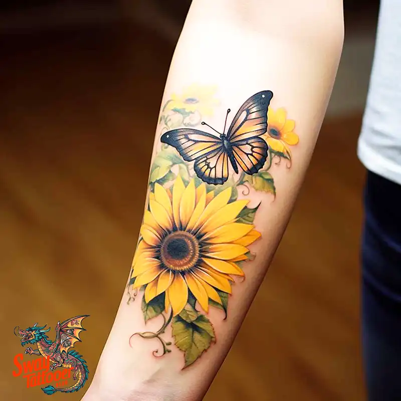 50 Sunflower and Butterfly Tattoos: Nature’s Beauty on Skin 7 sunflower and butterfly tattoo