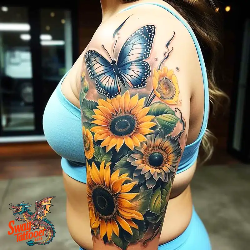 50 Sunflower and Butterfly Tattoos: Nature’s Beauty on Skin 6 sunflower and butterfly tattoo