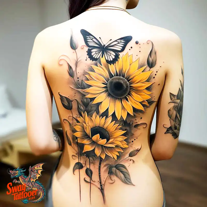 50 Sunflower and Butterfly Tattoos: Nature’s Beauty on Skin 4 sunflower and butterfly tattoo