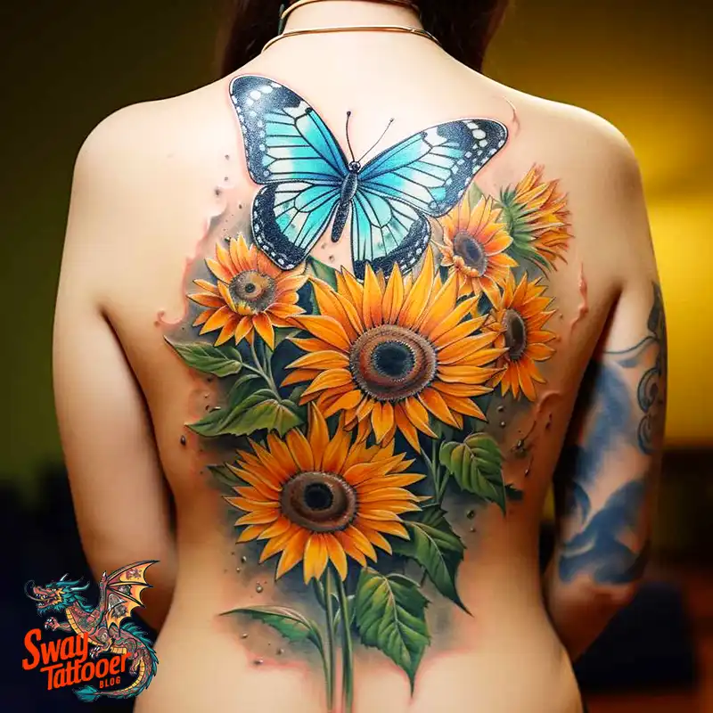 50 Sunflower and Butterfly Tattoos: Nature’s Beauty on Skin 3 sunflower and butterfly tattoo