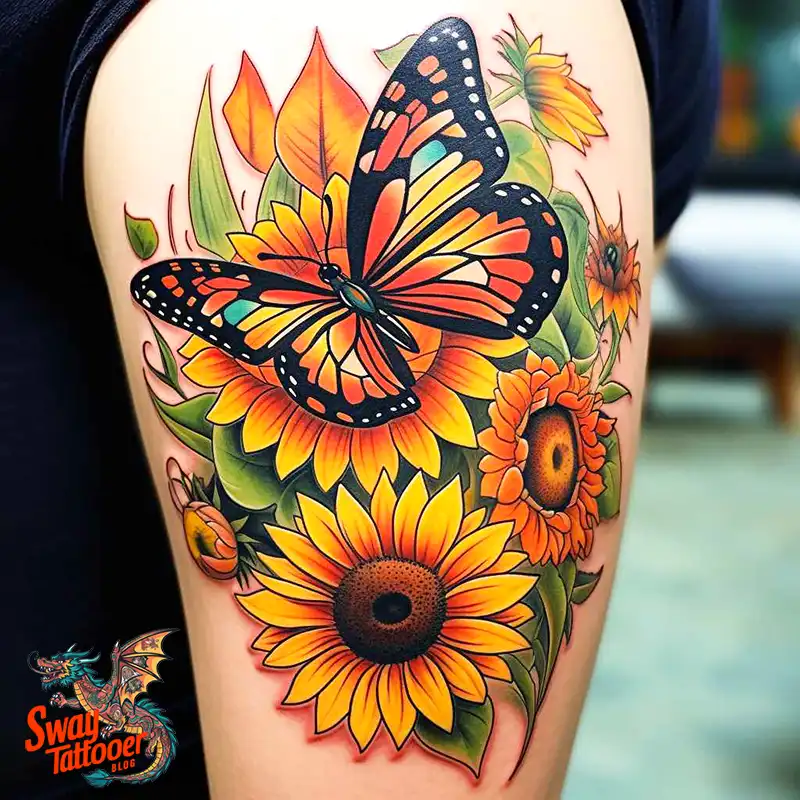 50 Sunflower and Butterfly Tattoos: Nature’s Beauty on Skin 41 sunflower and butterfly tattoo