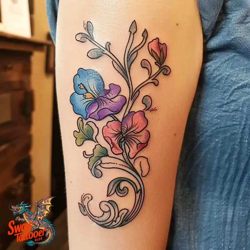 150 Sweet Pea Flower Tattoo Design Ideas and Deep Meanings 122 sweet pea flower tattoo