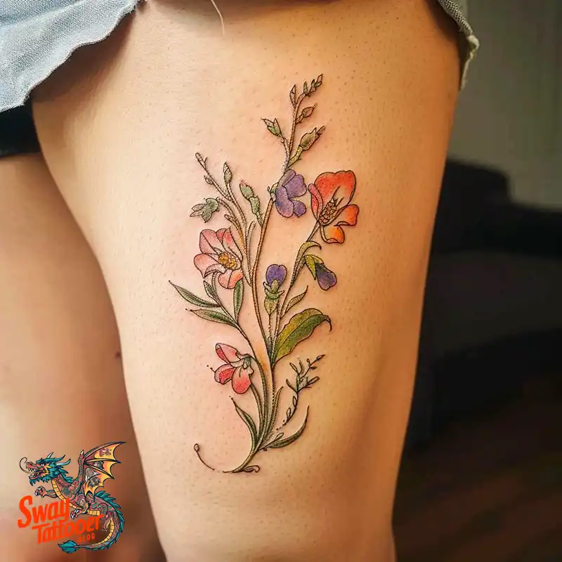 150 Sweet Pea Flower Tattoo Design Ideas and Deep Meanings 135 sweet pea flower tattoo