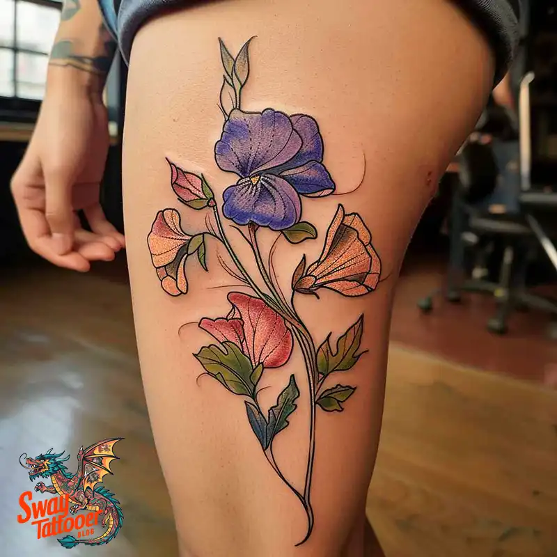 150 Sweet Pea Flower Tattoo Design Ideas and Deep Meanings 124 sweet pea flower tattoo