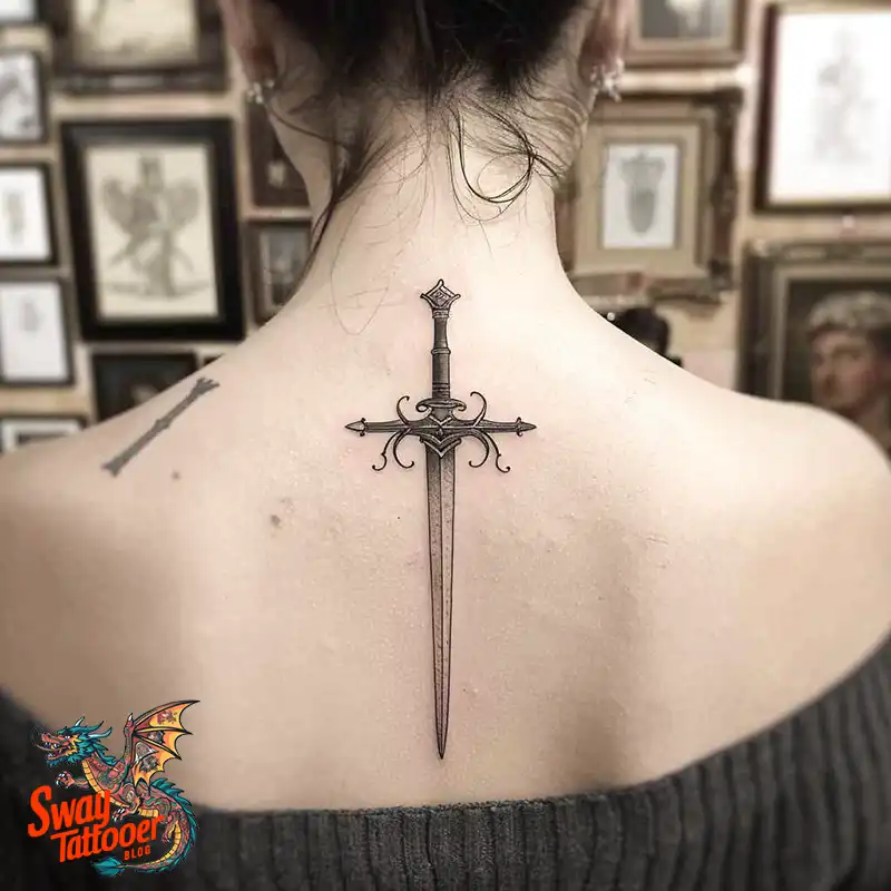 130 Sword on Back Tattoo Design Ideas: Symbol of Strength 124 sword on back tattoo