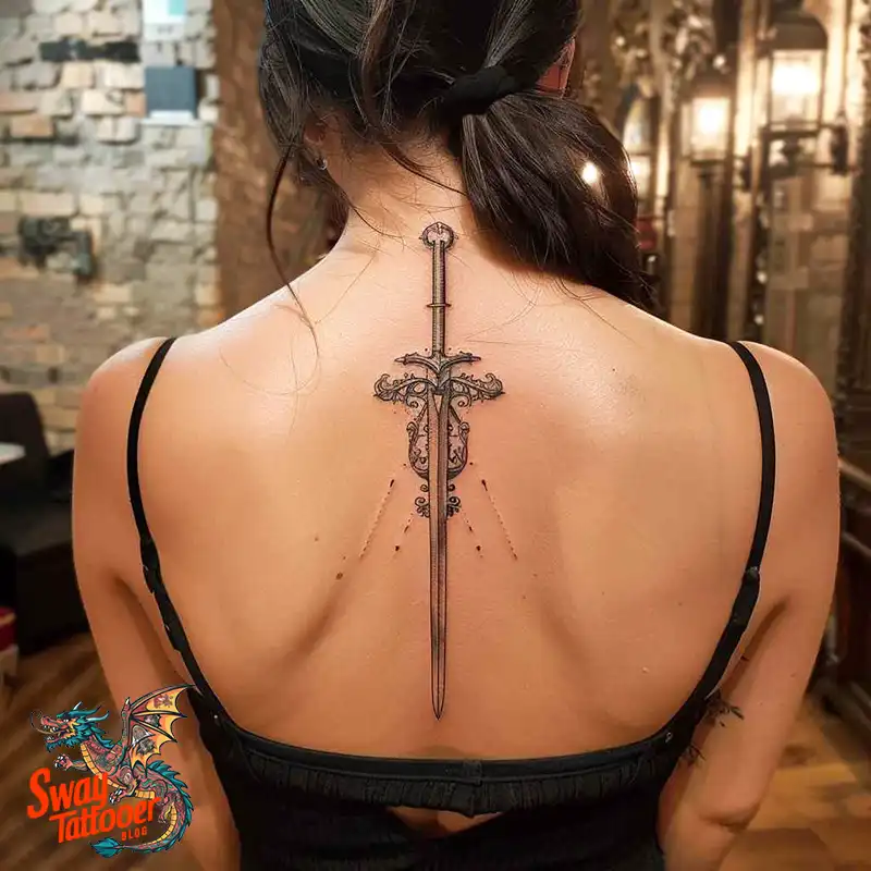 130 Sword on Back Tattoo Design Ideas: Symbol of Strength 27 sword on back tattoo
