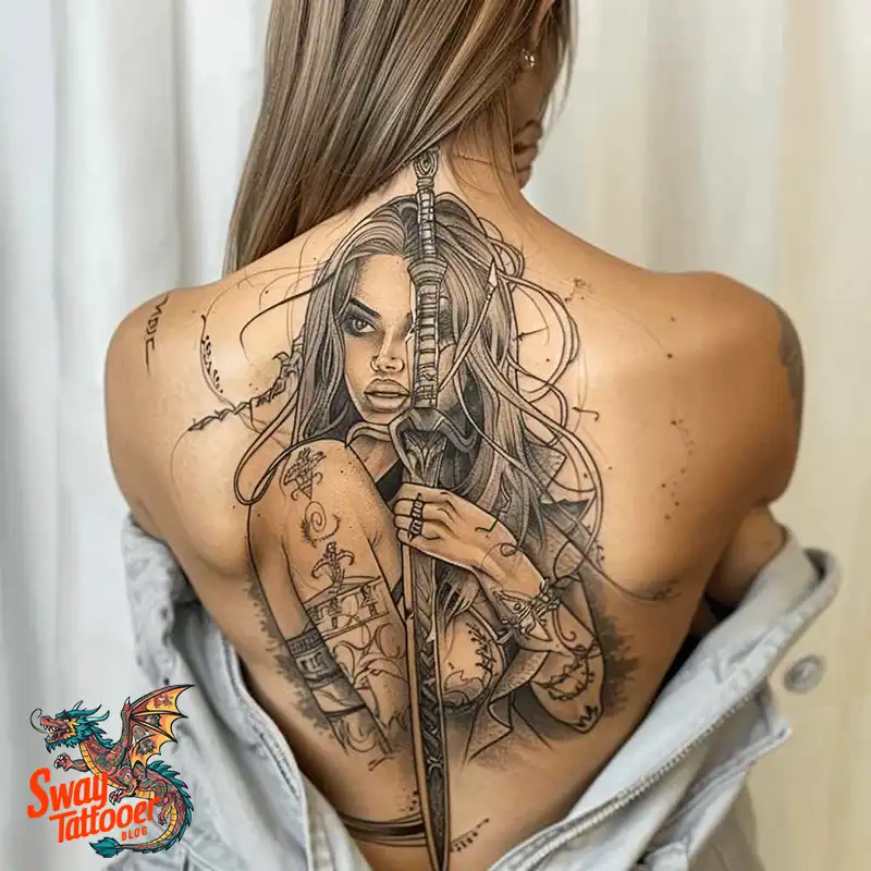 130 Sword on Back Tattoo Design Ideas: Symbol of Strength 19 sword on back tattoo