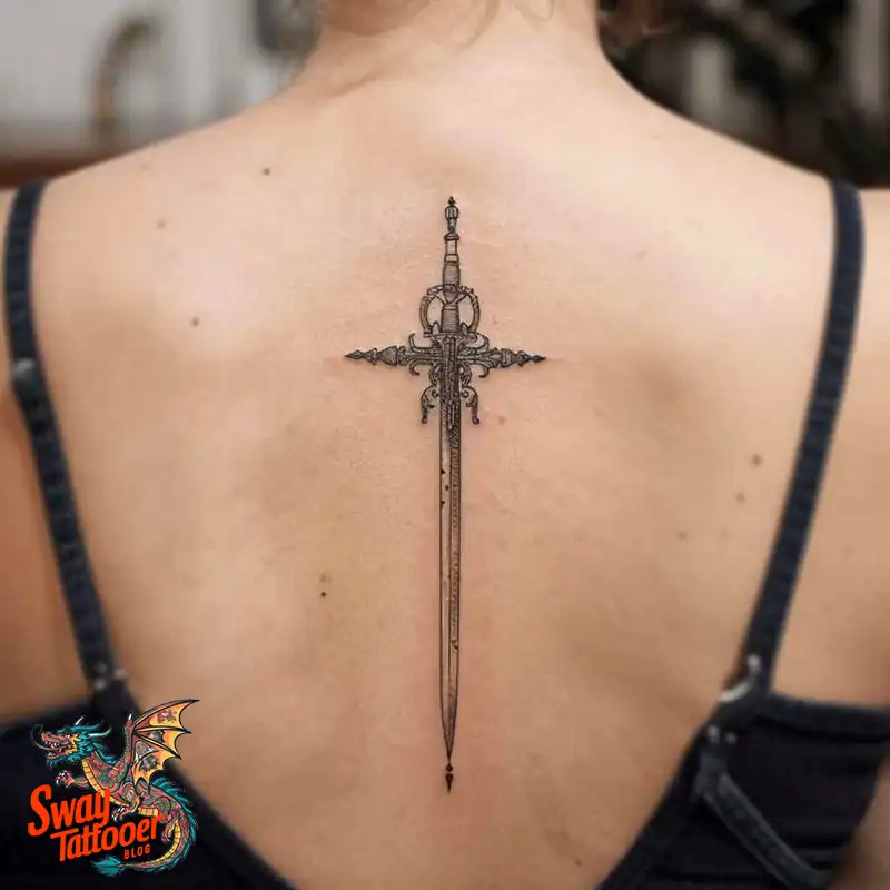 130 Sword on Back Tattoo Design Ideas: Symbol of Strength 126 sword on back tattoo