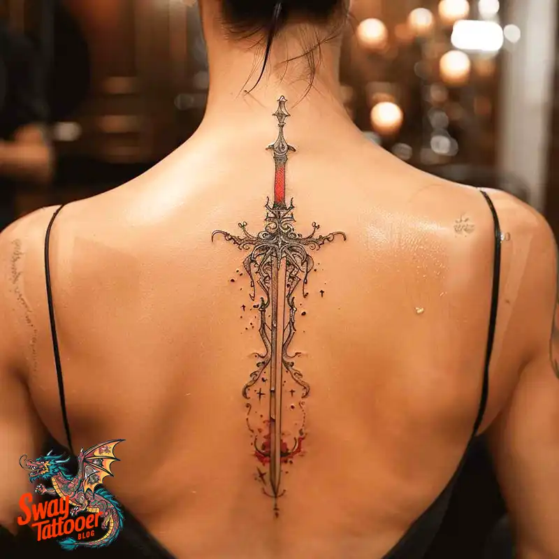 130 Sword on Back Tattoo Design Ideas: Symbol of Strength 3 sword on back tattoo