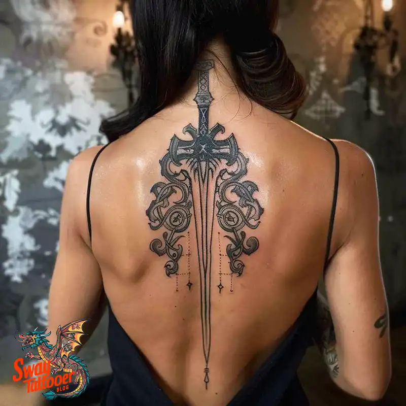 130 Sword on Back Tattoo Design Ideas: Symbol of Strength 2 sword on back tattoo