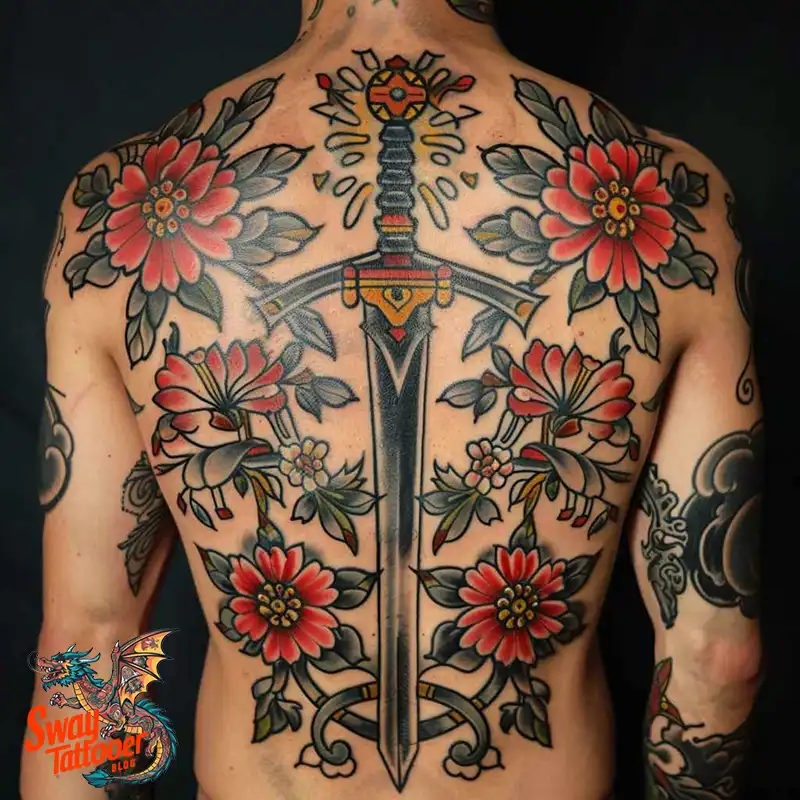 130 Sword on Back Tattoo Design Ideas: Symbol of Strength 118 sword on back tattoo