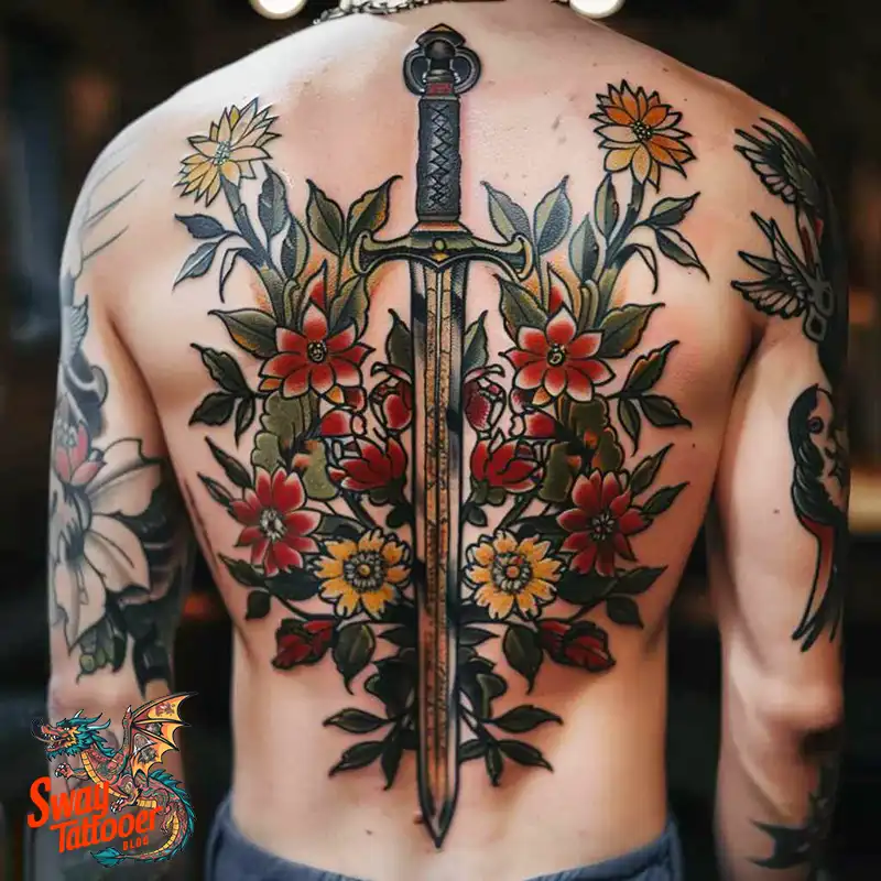 130 Sword on Back Tattoo Design Ideas: Symbol of Strength 117 sword on back tattoo