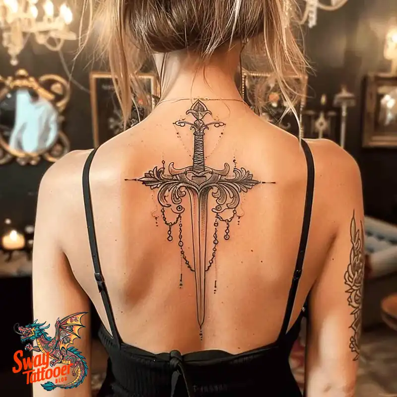 130 Sword on Back Tattoo Design Ideas: Symbol of Strength 106 sword on back tattoo