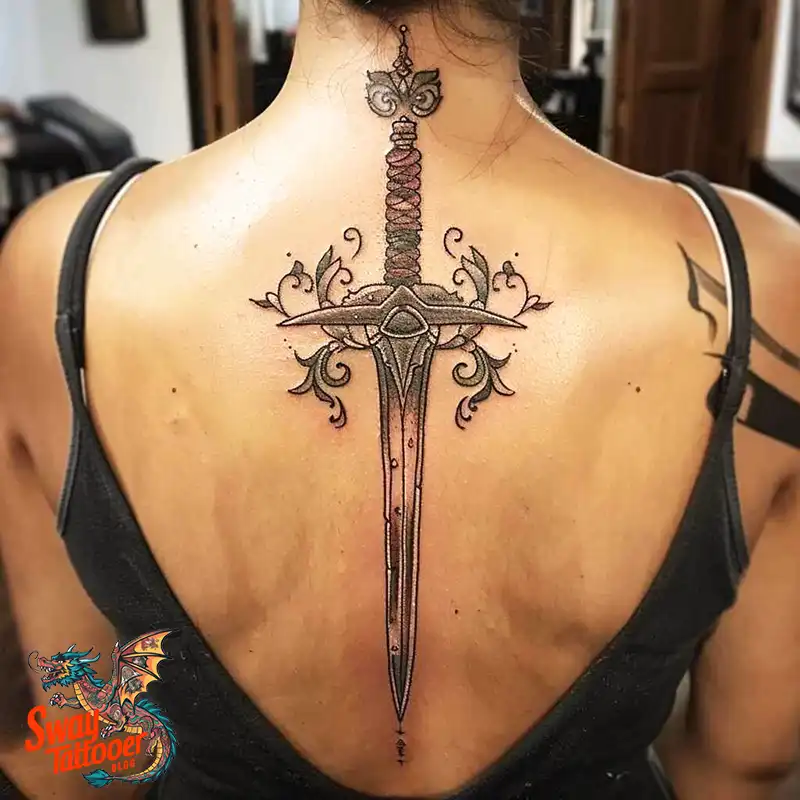 130 Sword on Back Tattoo Design Ideas: Symbol of Strength 129 sword on back tattoo