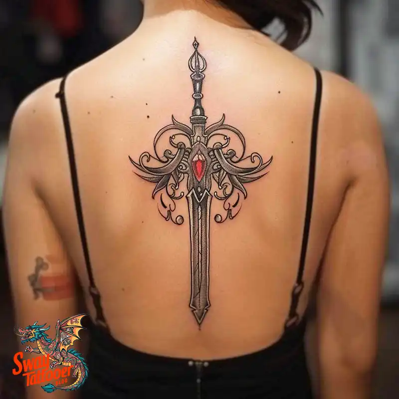 130 Sword on Back Tattoo Design Ideas: Symbol of Strength 128 sword on back tattoo