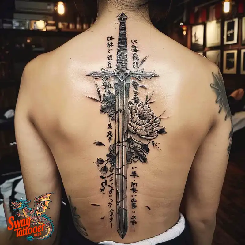 130 Sword on Back Tattoo Design Ideas: Symbol of Strength 127 sword on back tattoo
