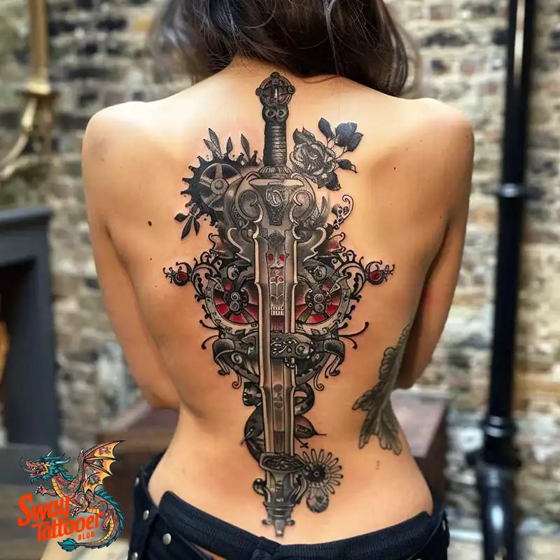 130 Sword on Back Tattoo Design Ideas: Symbol of Strength 76 sword on back tattoo
