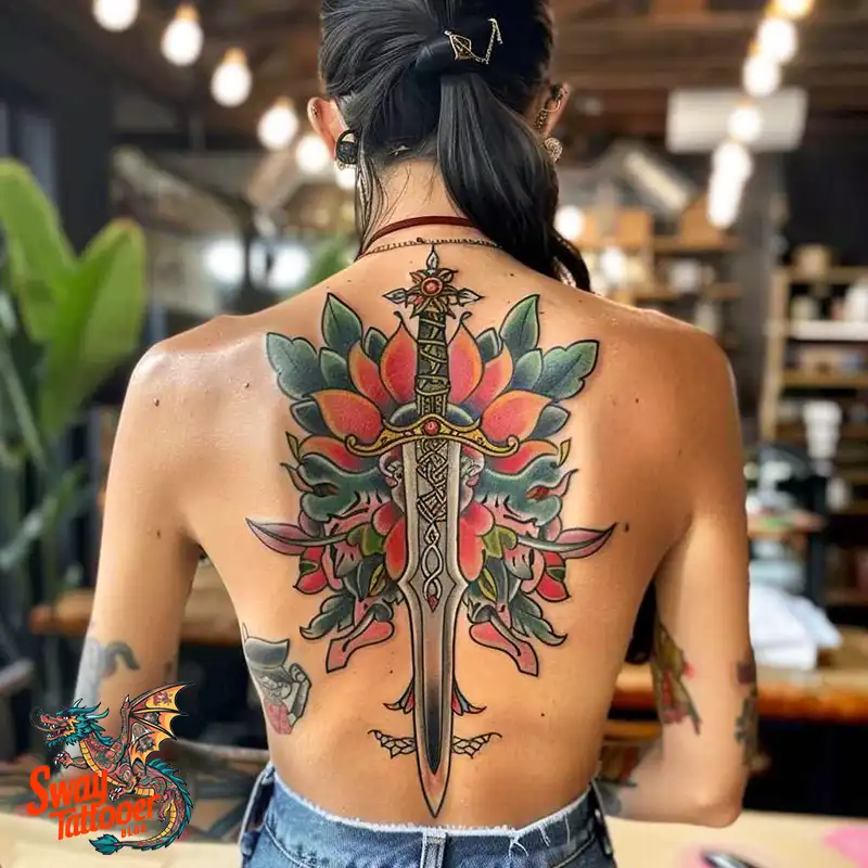 130 Sword on Back Tattoo Design Ideas: Symbol of Strength 63 sword on back tattoo