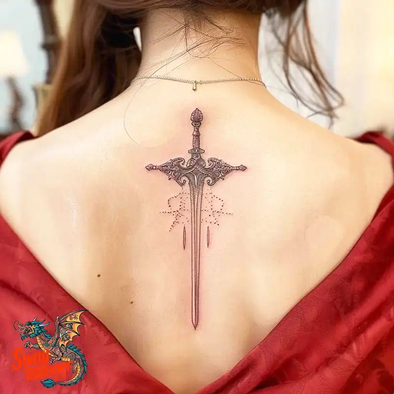 130 Sword on Back Tattoo Design Ideas: Symbol of Strength 59 sword on back tattoo