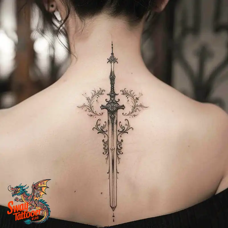 130 Sword on Back Tattoo Design Ideas: Symbol of Strength 122 sword on back tattoo