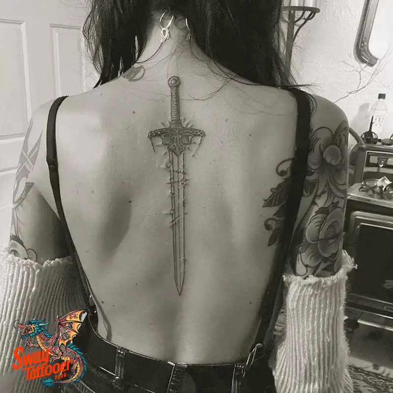 130 Sword on Back Tattoo Design Ideas: Symbol of Strength 46 sword on back tattoo