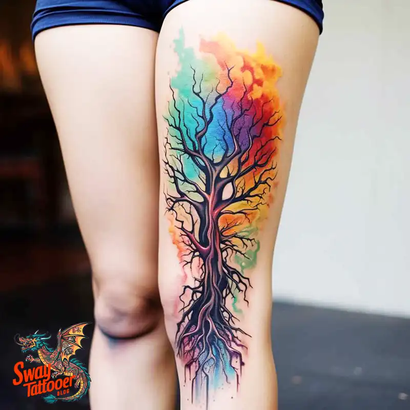 50 Tree on Leg Tattoo Designs: Your Style in Nature's Beauty 49 tree on leg tattoo