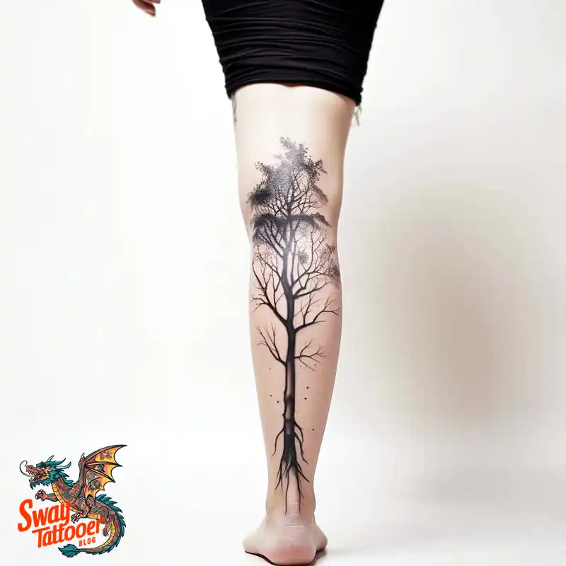 50 Tree on Leg Tattoo Designs: Your Style in Nature's Beauty 40 tree on leg tattoo