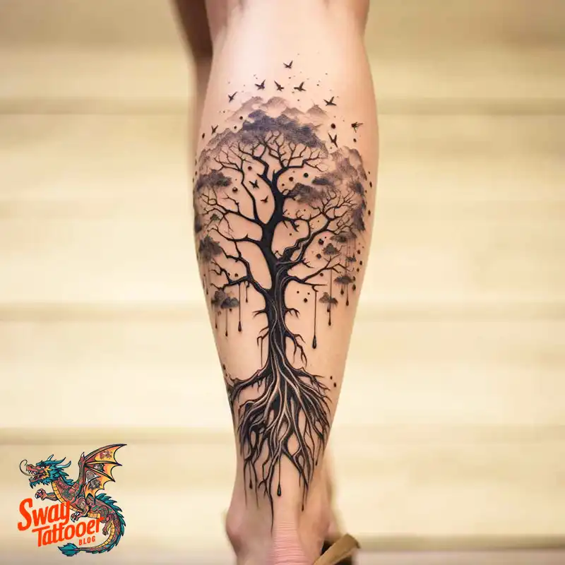 50 Tree on Leg Tattoo Designs: Your Style in Nature's Beauty 32 tree on leg tattoo