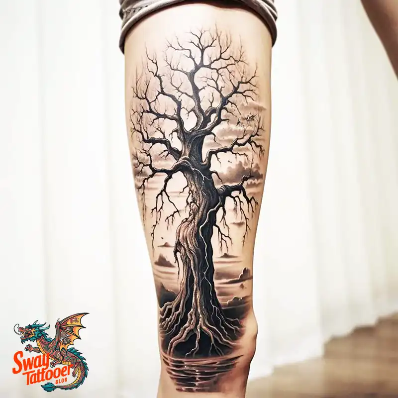 50 Tree on Leg Tattoo Designs: Your Style in Nature's Beauty 37 tree on leg tattoo