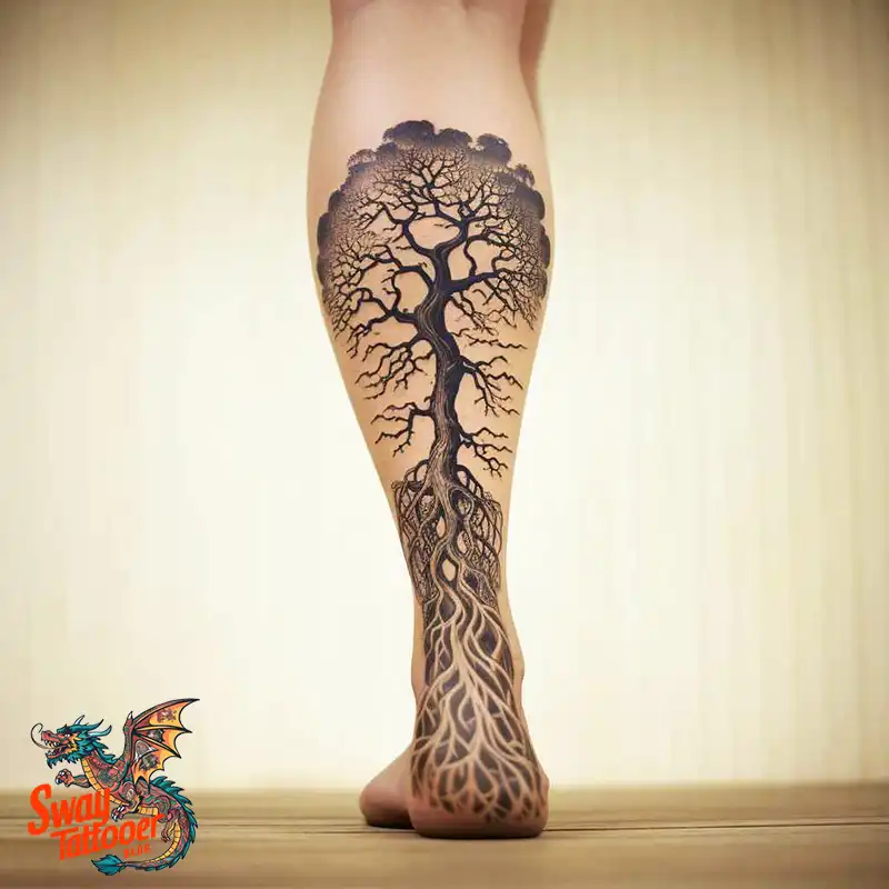 50 Tree on Leg Tattoo Designs: Your Style in Nature's Beauty 31 tree on leg tattoo
