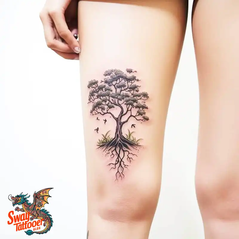 50 Tree on Leg Tattoo Designs: Your Style in Nature's Beauty 29 tree on leg tattoo