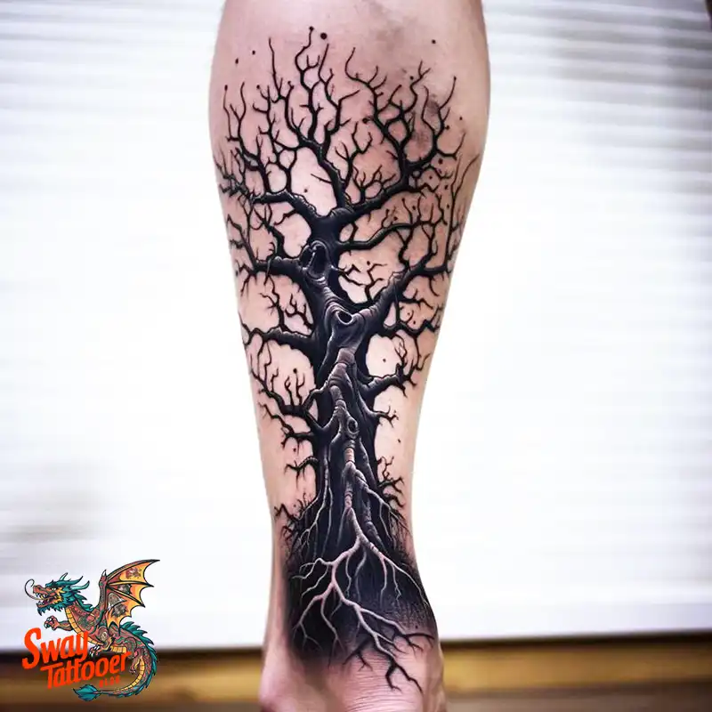 50 Tree on Leg Tattoo Designs: Your Style in Nature's Beauty 48 tree on leg tattoo