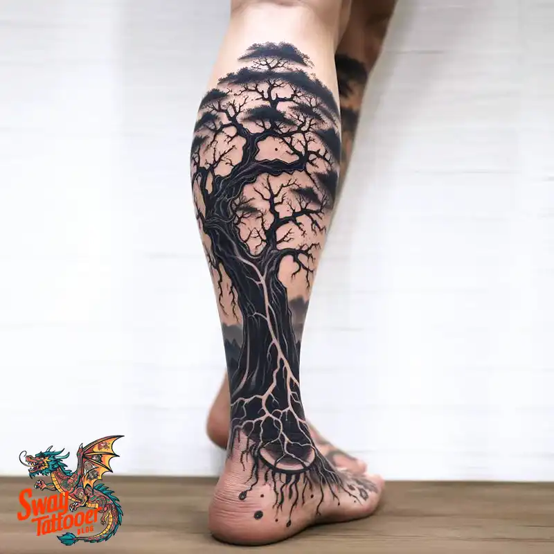 50 Tree on Leg Tattoo Designs: Your Style in Nature's Beauty 11 tree on the leg tattoo