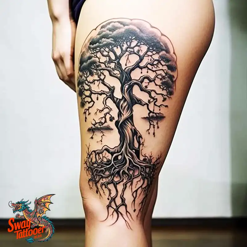 50 Tree on Leg Tattoo Designs: Your Style in Nature's Beauty 8 tree on the leg tattoo