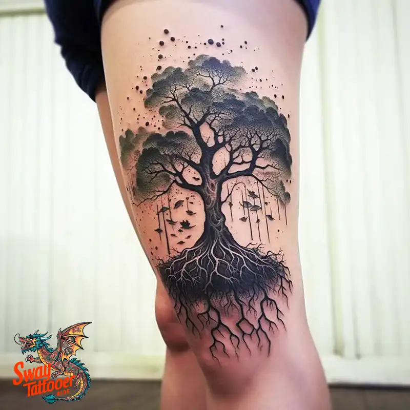 100 Tree on Thigh Tattoo Designs: Nature's Beauty on Skin 90 tree on the leg tattoo