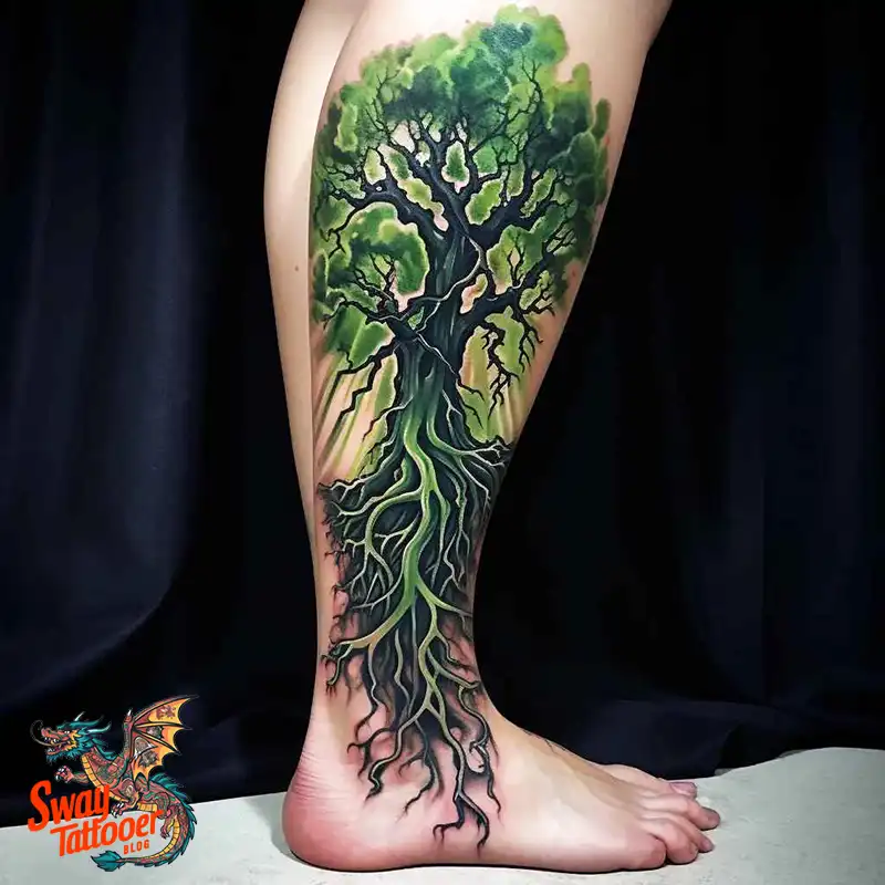50 Tree on Leg Tattoo Designs: Your Style in Nature's Beauty 45 tree on leg tattoo