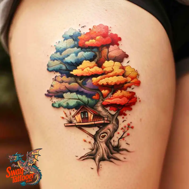 100 Tree on Thigh Tattoo Designs: Nature's Beauty on Skin 87 Tree on Thigh Tattoo