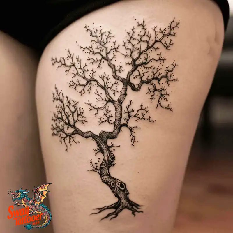 100 Tree on Thigh Tattoo Designs: Nature's Beauty on Skin 71 Tree on Thigh Tattoo