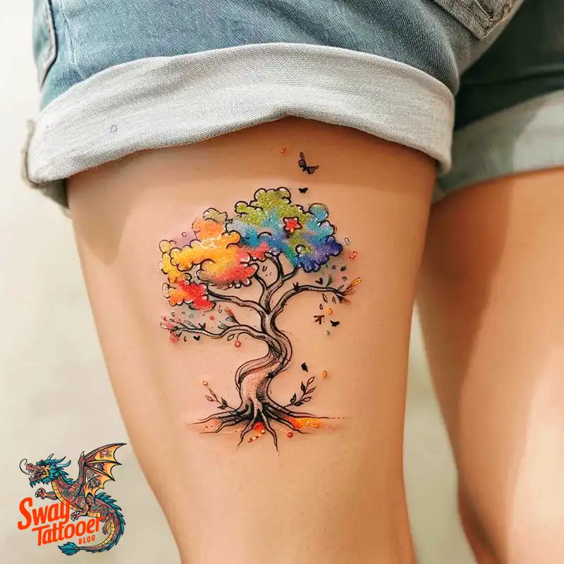 100 Tree on Thigh Tattoo Designs: Nature's Beauty on Skin 86 Tree on Thigh Tattoo