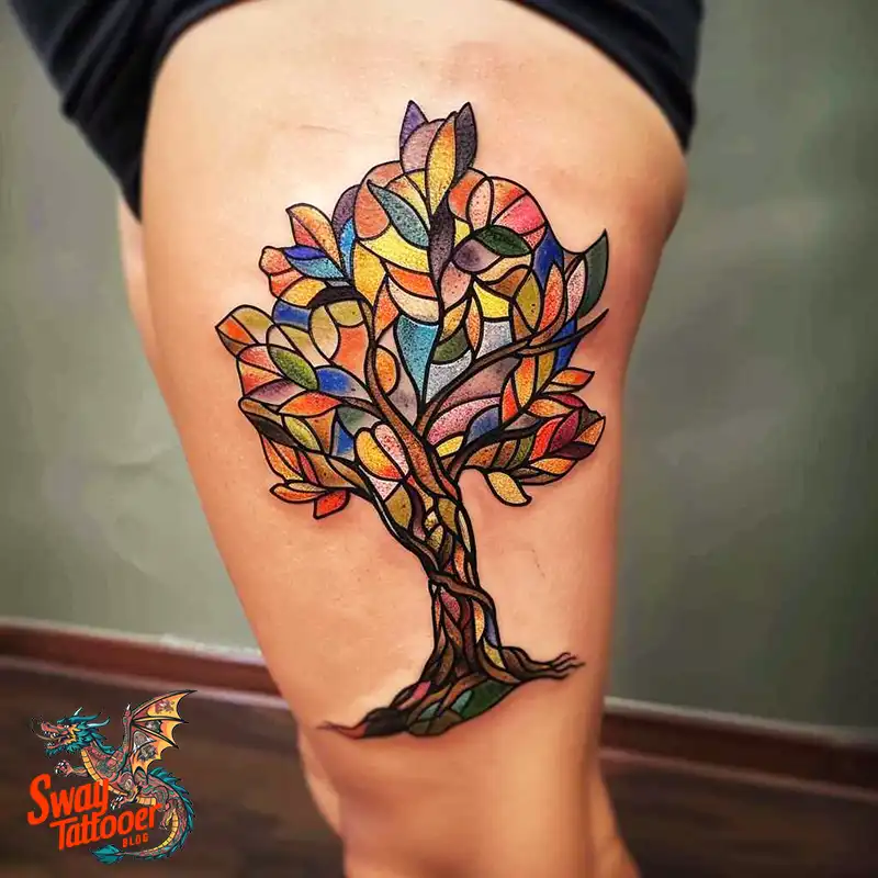 100 Tree on Thigh Tattoo Designs: Nature's Beauty on Skin 63 Tree on Thigh Tattoo