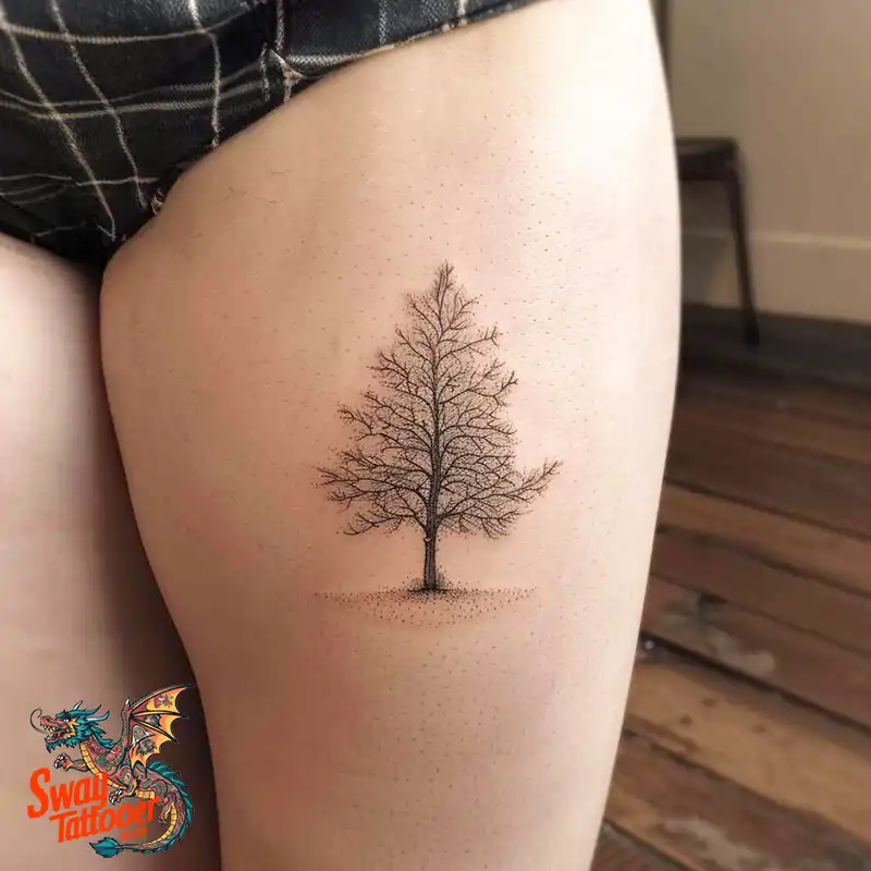 100 Tree on Thigh Tattoo Designs: Nature's Beauty on Skin 61 Tree on Thigh Tattoo