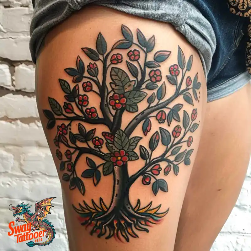 100 Tree on Thigh Tattoo Designs: Nature's Beauty on Skin 54 Tree on Thigh Tattoo