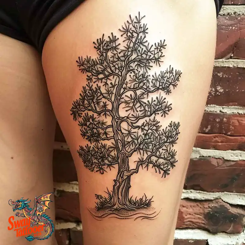 100 Tree on Thigh Tattoo Designs: Nature's Beauty on Skin 53 Tree on Thigh Tattoo