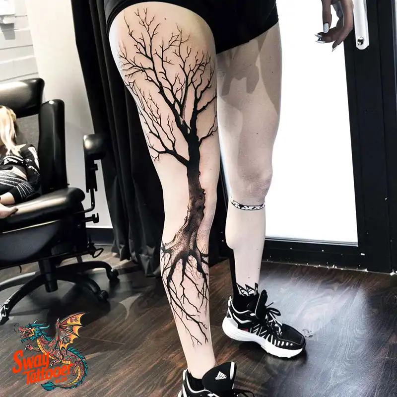 100 Tree on Thigh Tattoo Designs: Nature's Beauty on Skin 49 Tree on Thigh Tattoo